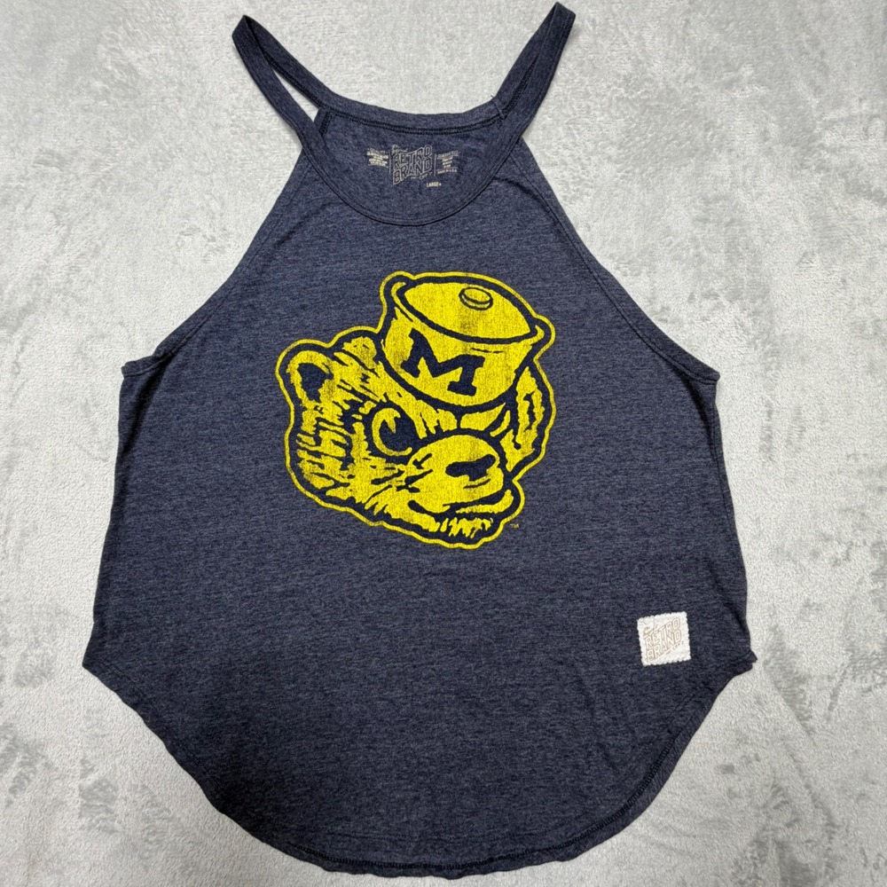 Retro Brand Michigan Wolverines Halter Tank Top Large Blue Cotton Blend Vintage